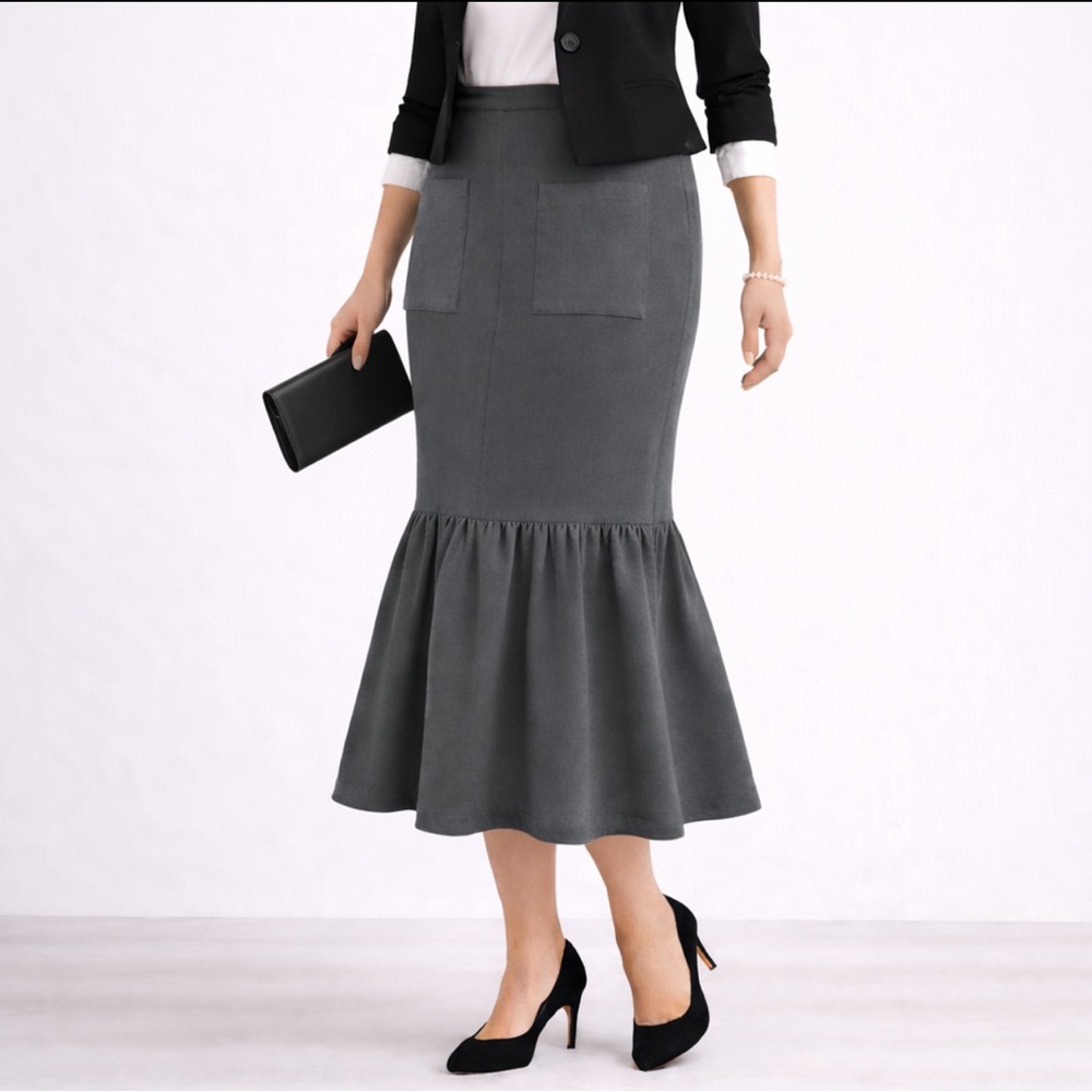 100% Cotton Mermaid Midi Elegant Green (Grayish) Women's Skirt size medium